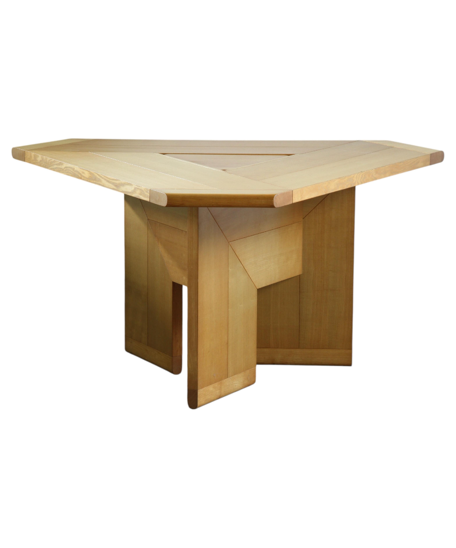 Silvio_Coppola_Hexagonal_Ash_Wood_Dining_Table_for_Montina,_Italy,_1970s