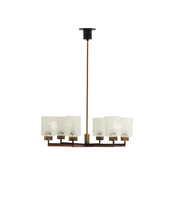 Six-Light_Brass,_Teak_and_Black_Metal_Chandelier_by_Philips,_Netherlands,_1960s