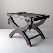Spanish_Colonial_Revival_Curule_Stool_in_Wood_and_Leather,_Mexico_1940s