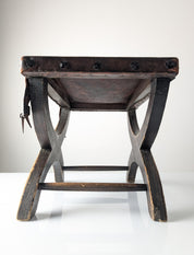 Spanish_Colonial_Revival_Curule_Stool_in_Wood_and_Leather,_Mexico_1940s