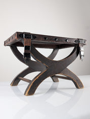 Spanish_Colonial_Revival_Curule_Stool_in_Wood_and_Leather,_Mexico_1940s