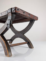Spanish_Colonial_Revival_Curule_Stool_in_Wood_and_Leather,_Mexico_1940s