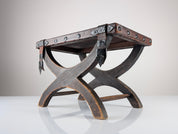Spanish_Colonial_Revival_Curule_Stool_in_Wood_and_Leather,_Mexico_1940s