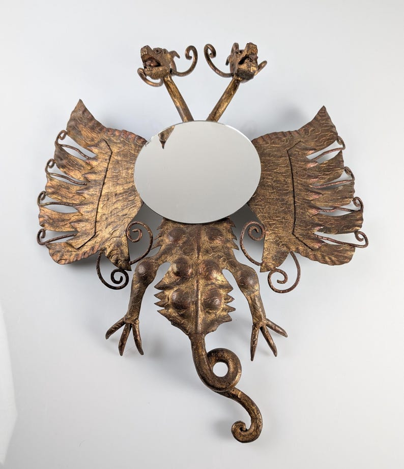 Spanish_Neo-Gothic_Style_Mirror_in_Gilded_Iron_with_Two-Headed_Dragon