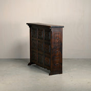 Set_of_Spanish_Brutalist_Folding_Home_Bar_with_3_Bar_Stools,_Carved_Dark_Wood,_1950s,_in_the_Style_of_Sergio_Rodrigues