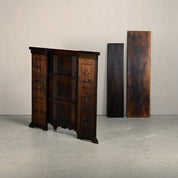 Set_of_Spanish_Brutalist_Folding_Home_Bar_with_3_Bar_Stools,_Carved_Dark_Wood,_1950s,_in_the_Style_of_Sergio_Rodrigues
