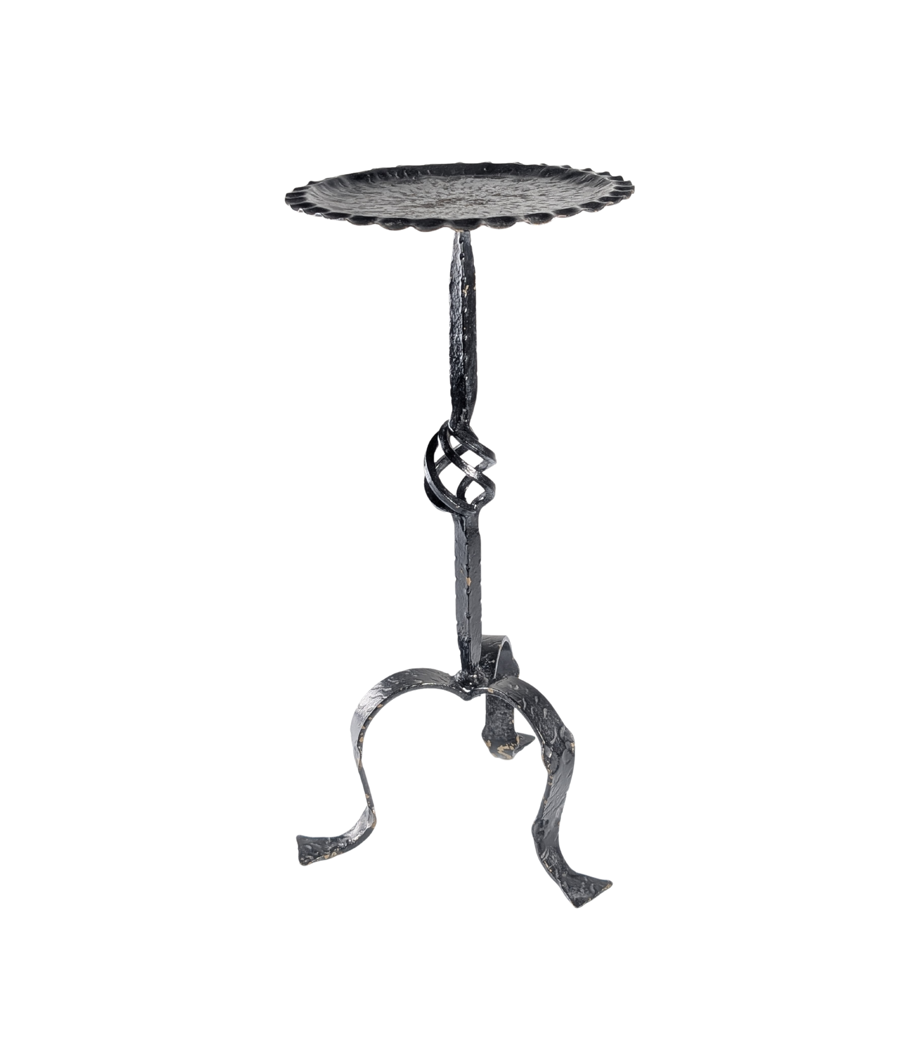 Spanish_Wrought_Iron_Drinks_Table_with_Hammered_Scalloped_Top_and_Tripod_Base,_1950s