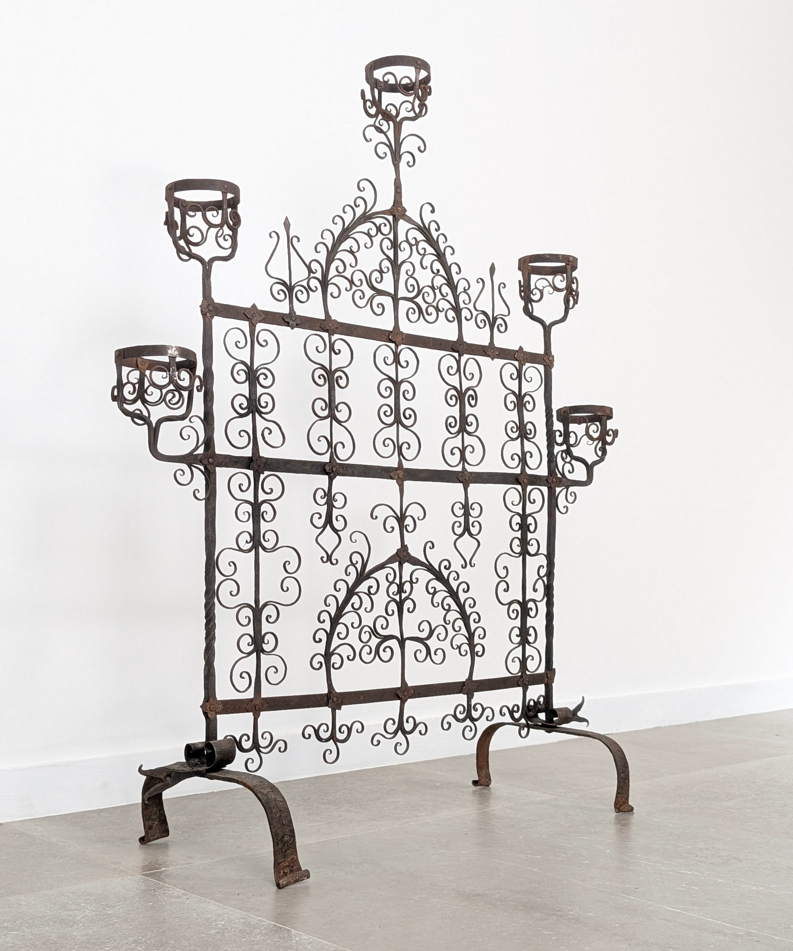 Spanish_Wrought_Iron_Fireplace_Screen_Candelabra,_Arts_and_Crafts,_1880s