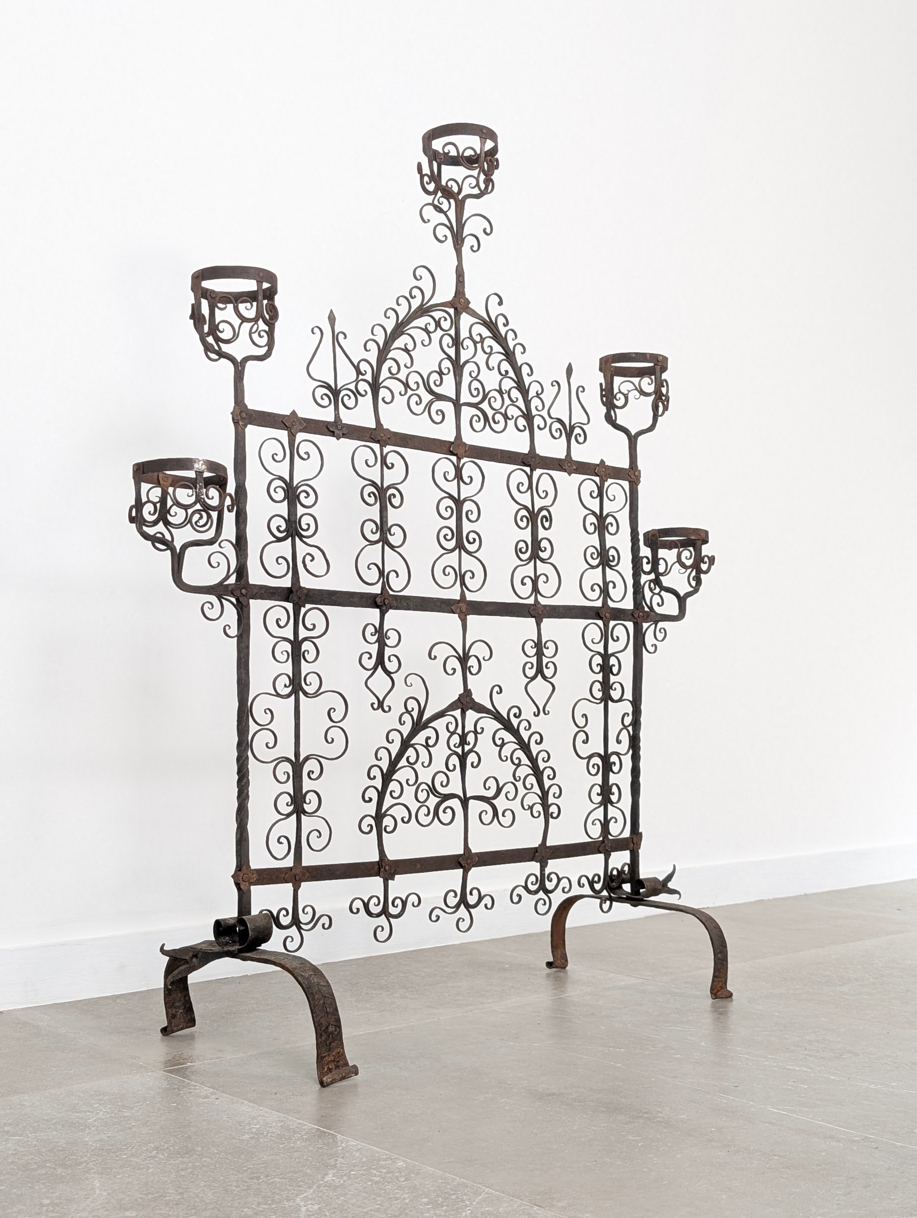 Spanish_Wrought_Iron_Fireplace_Screen_Candelabra,_Arts_and_Crafts,_1880s