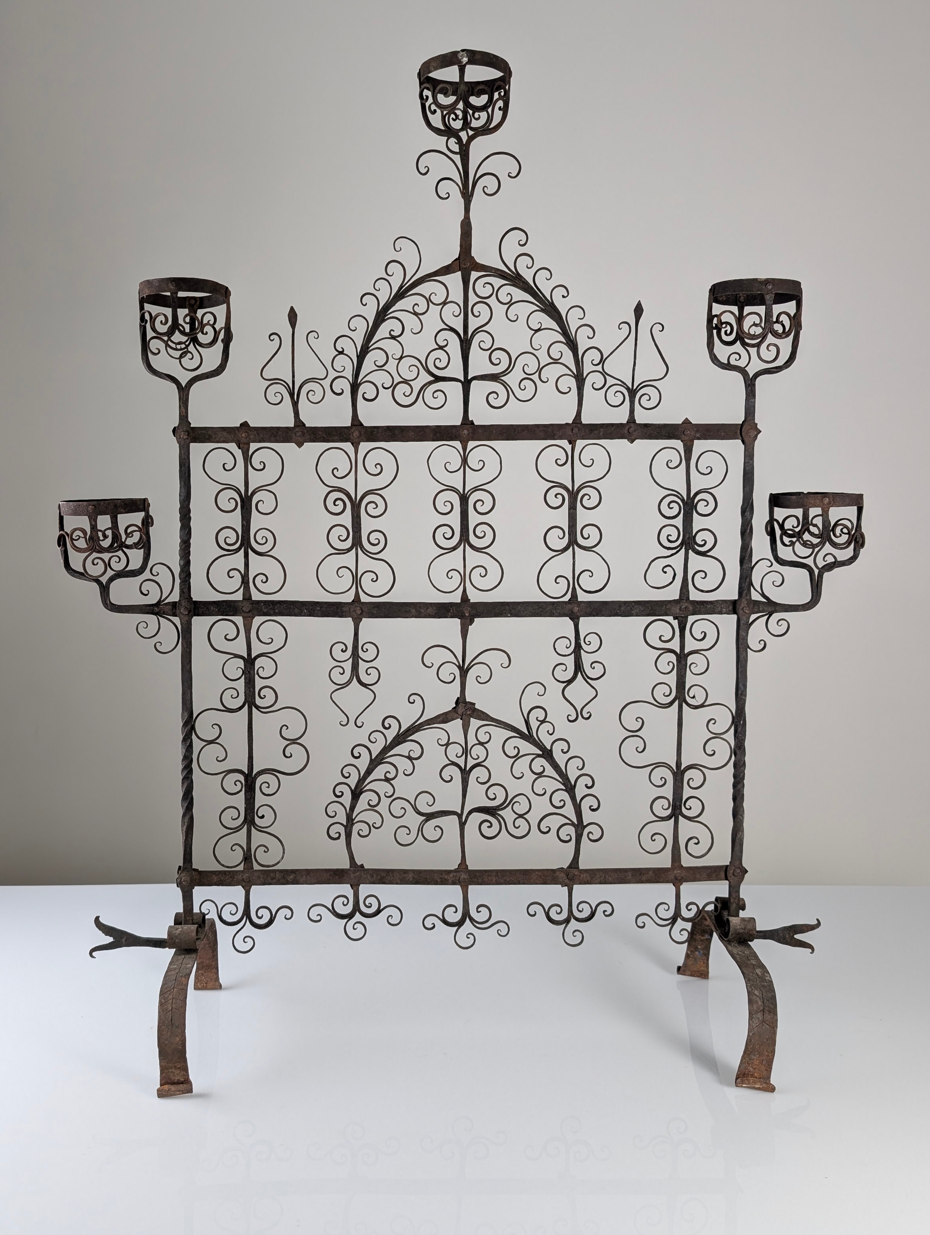 Spanish_Wrought_Iron_Fireplace_Screen_Candelabra,_Arts_and_Crafts,_1880s