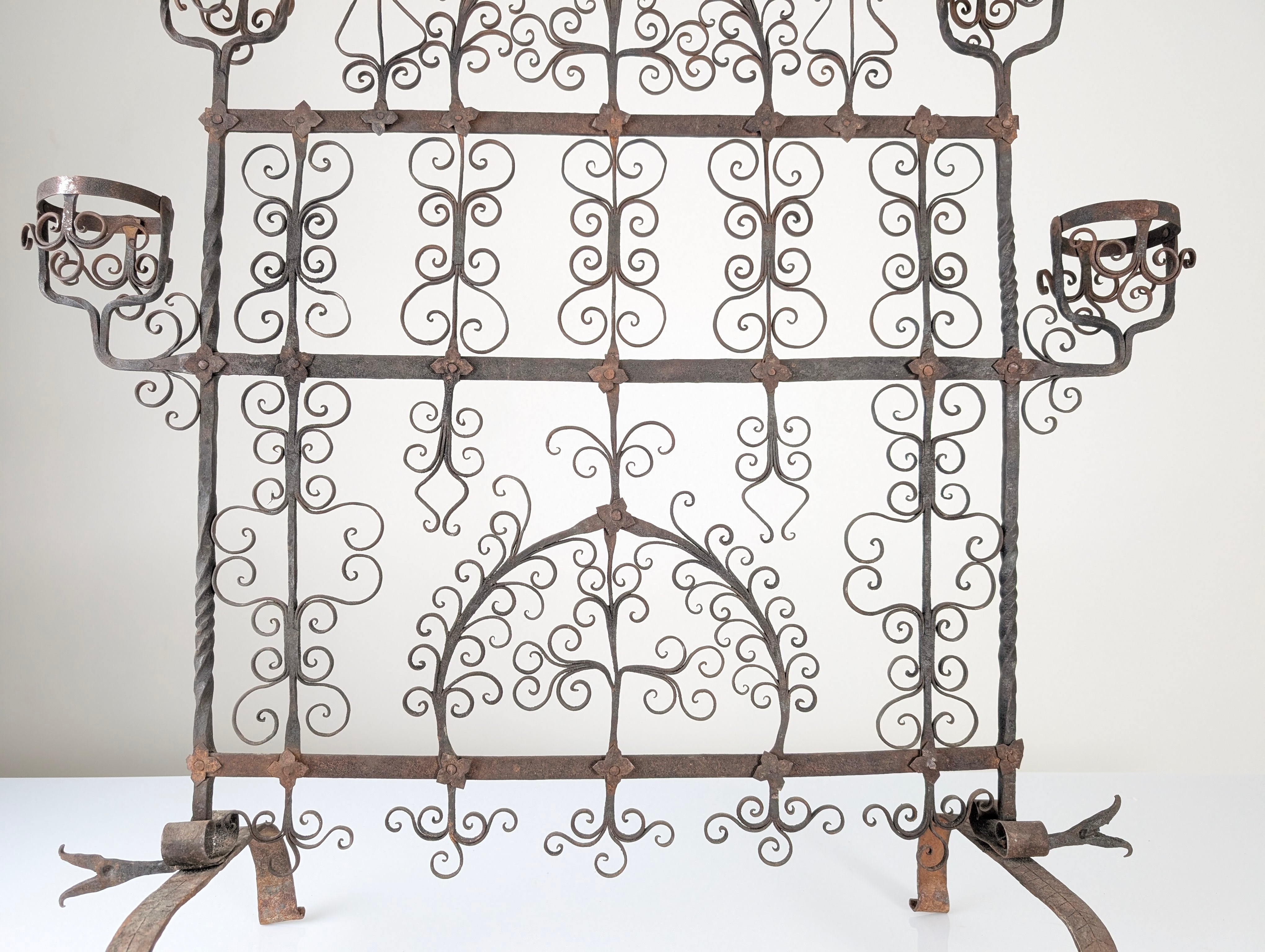 Spanish_Wrought_Iron_Fireplace_Screen_Candelabra,_Arts_and_Crafts,_1880s
