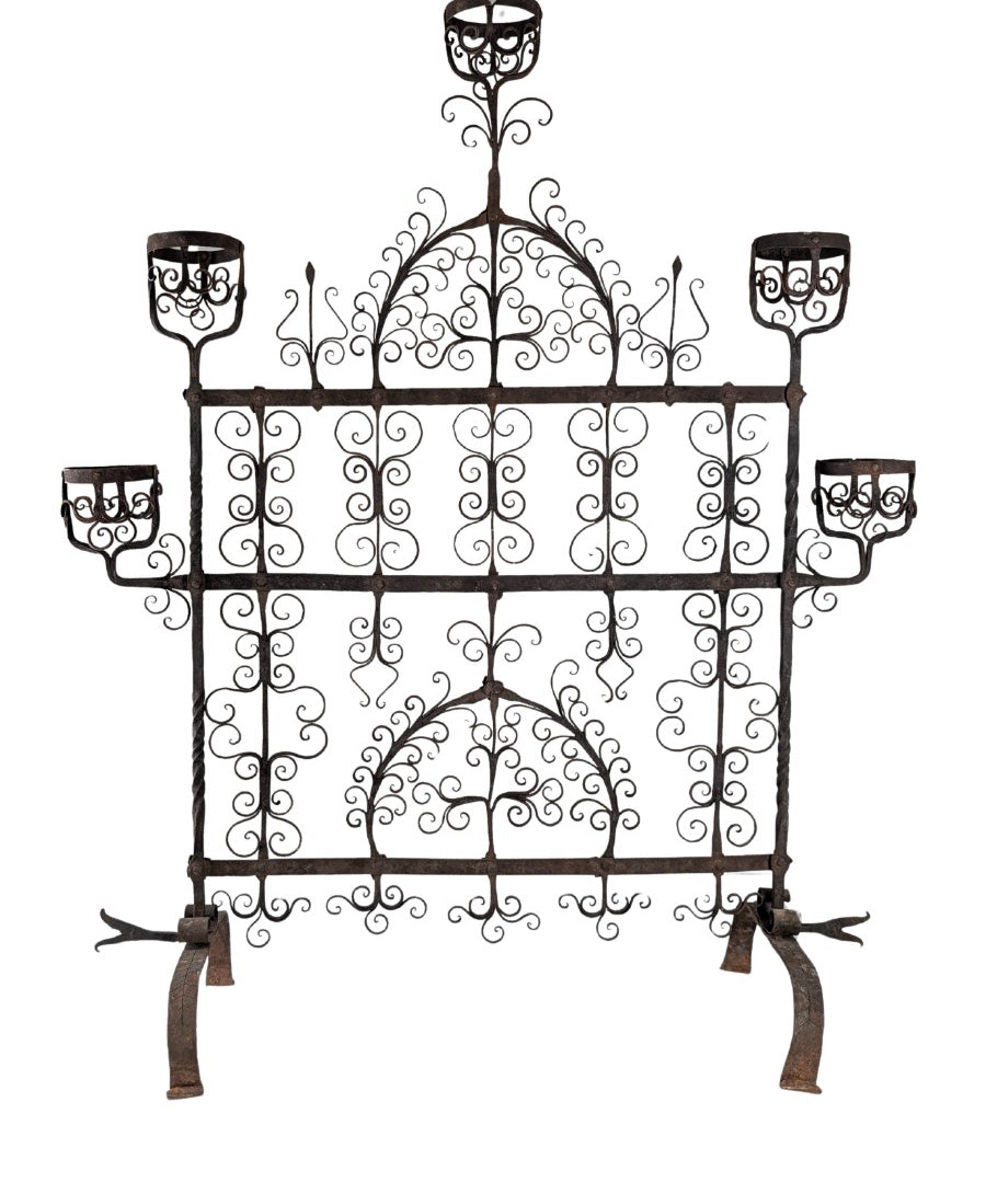 Spanish_Wrought_Iron_Fireplace_Screen_Candelabra,_Arts_and_Crafts,_1880s