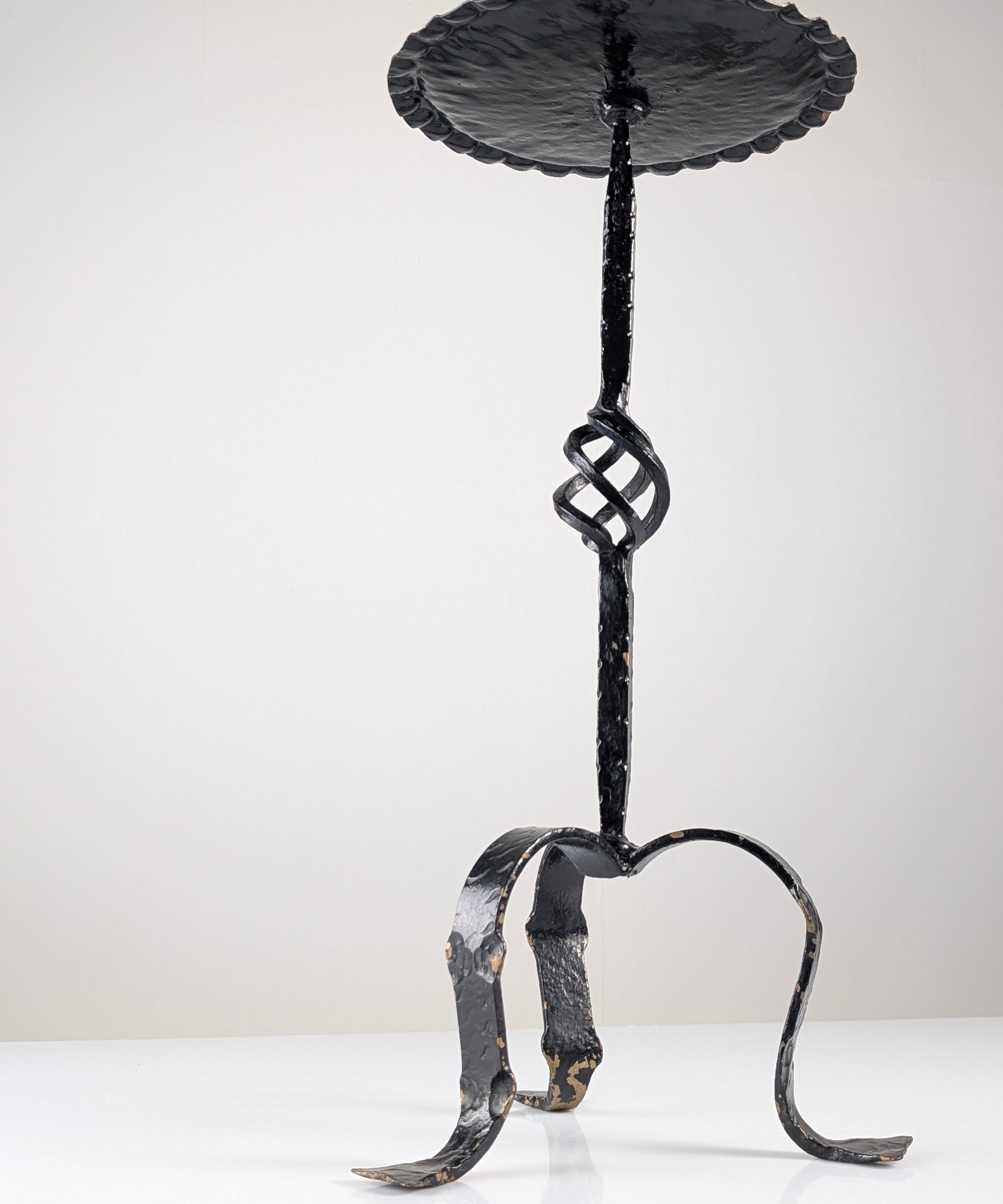Spanish_Wrought_Iron_Drinks_Table_with_Hammered_Scalloped_Top_and_Tripod_Base,_1950s
