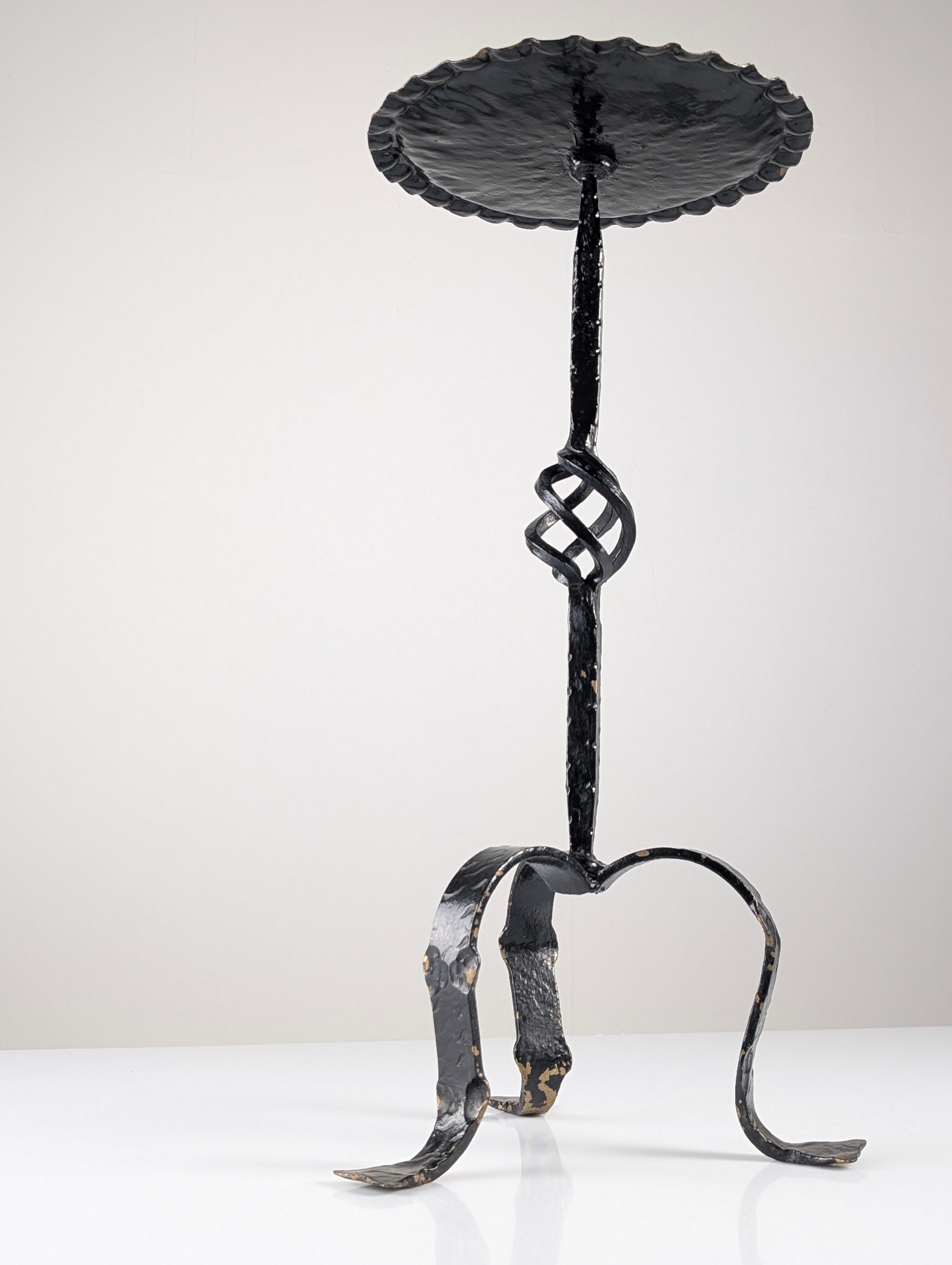 Spanish_Wrought_Iron_Drinks_Table_with_Hammered_Scalloped_Top_and_Tripod_Base,_1950s