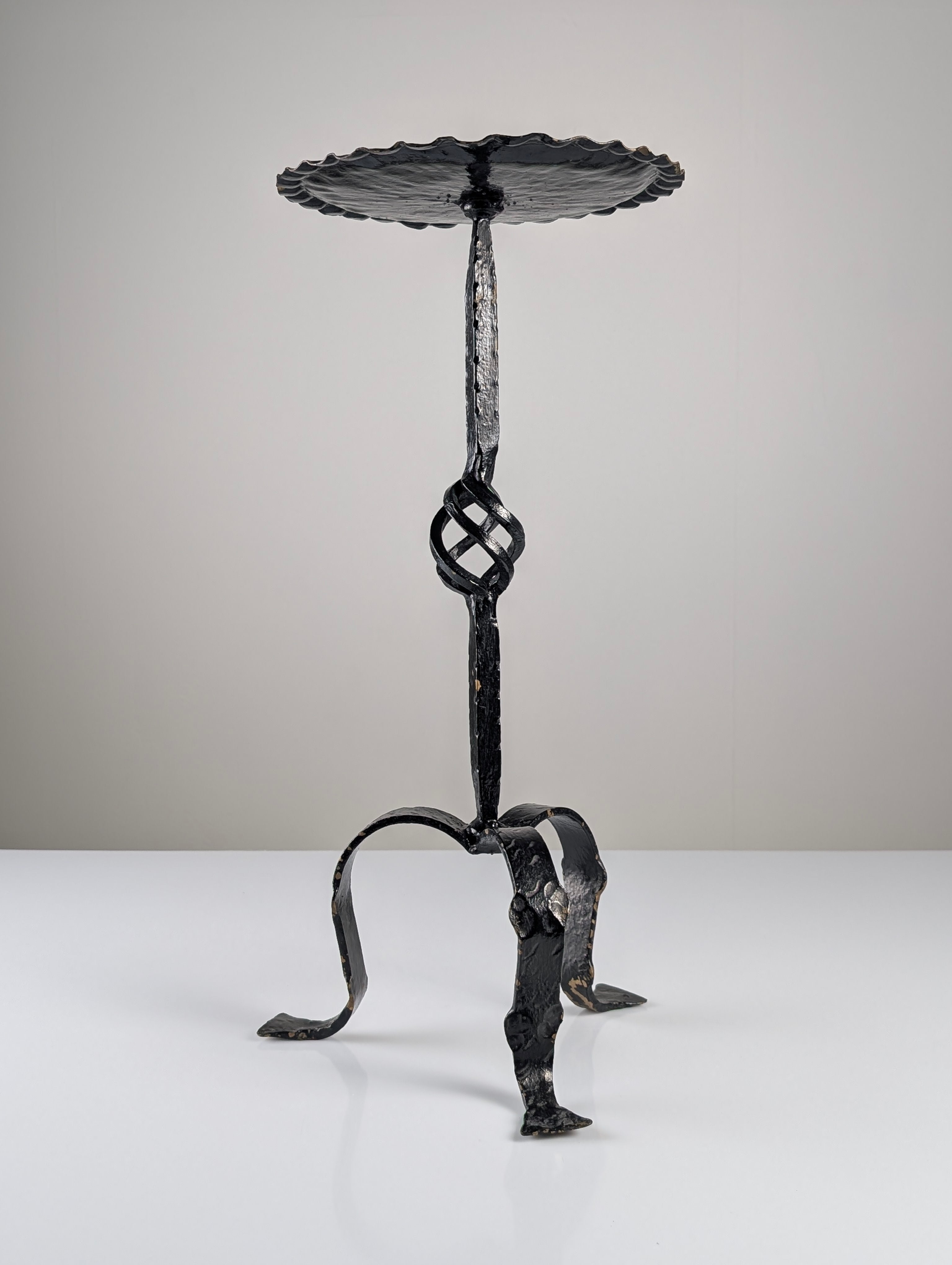 Spanish_Wrought_Iron_Drinks_Table_with_Hammered_Scalloped_Top_and_Tripod_Base,_1950s