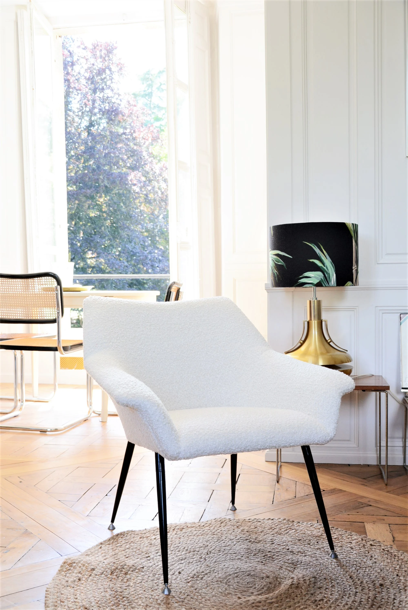 1970s_Shell_Armchair_in_Loop_Fabric_with_Chrome_Metal_Legs