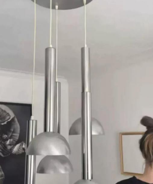 Five-Light_Chrome_and_Brushed_Metal_Chandelier,_France,_1970s
