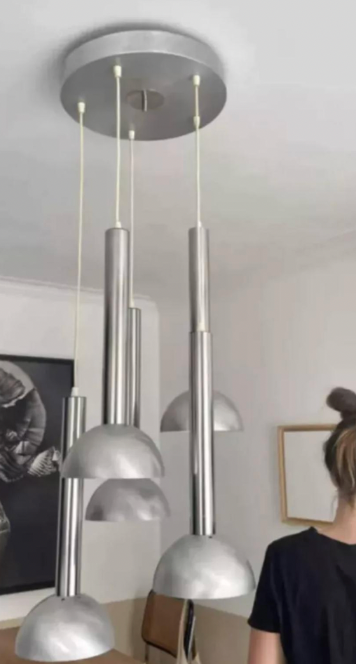 Five-Light_Chrome_and_Brushed_Metal_Chandelier,_France,_1970s