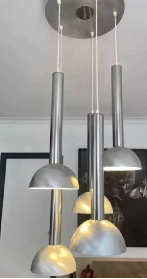 Five-Light_Chrome_and_Brushed_Metal_Chandelier,_France,_1970s
