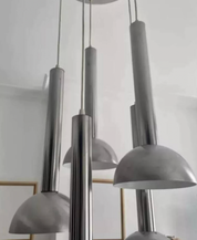 Five-Light_Chrome_and_Brushed_Metal_Chandelier,_France,_1970s