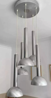 Five-Light_Chrome_and_Brushed_Metal_Chandelier,_France,_1970s