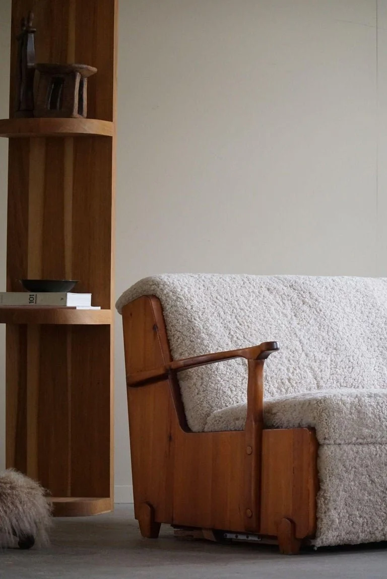 Swedish_Modern,_Freestanding_Two_Seater_Sofa_/_Bed_in_Pine_&_Lambswool,_1950s