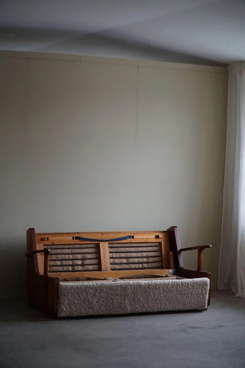 Swedish_Modern_Pine_Sofa_Bed_with_Lambswool_Upholstery,_1950s