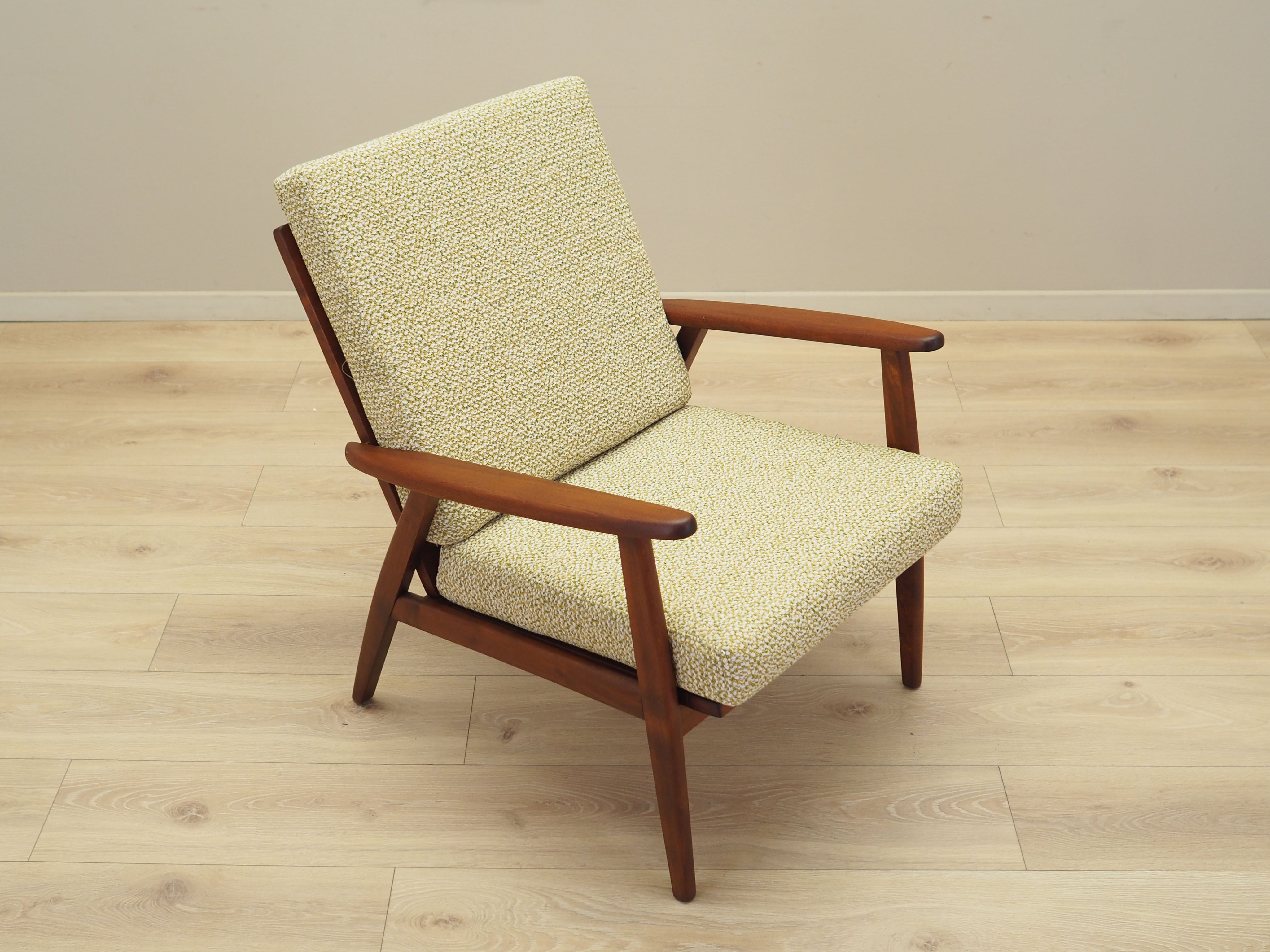 Teak_Armchair,_Danish_Design,_Refurbished_Fabric,_1970s,_Denmark
