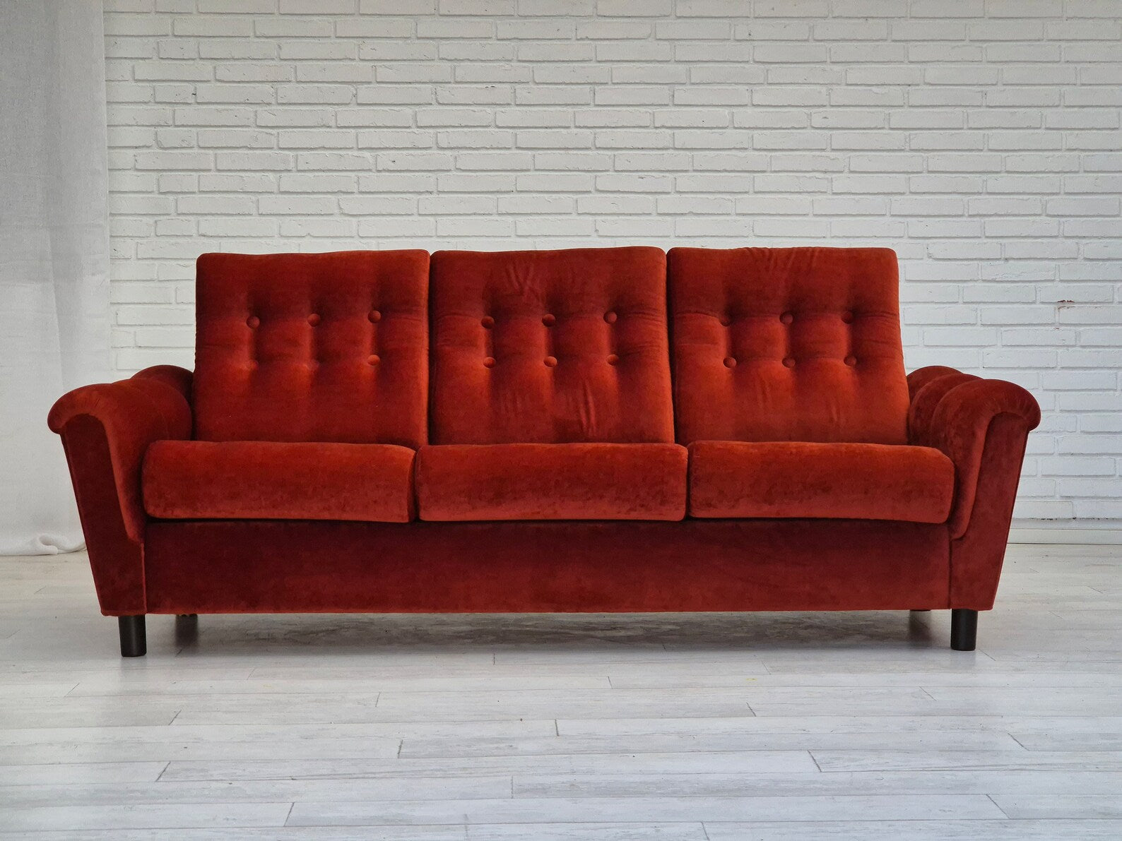 Three-Seater_Sofa,_Red_Furniture_Velour,_1980s_Denmark