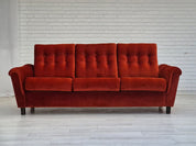 Three-Seater_Sofa,_Red_Furniture_Velour,_1980s_Denmark