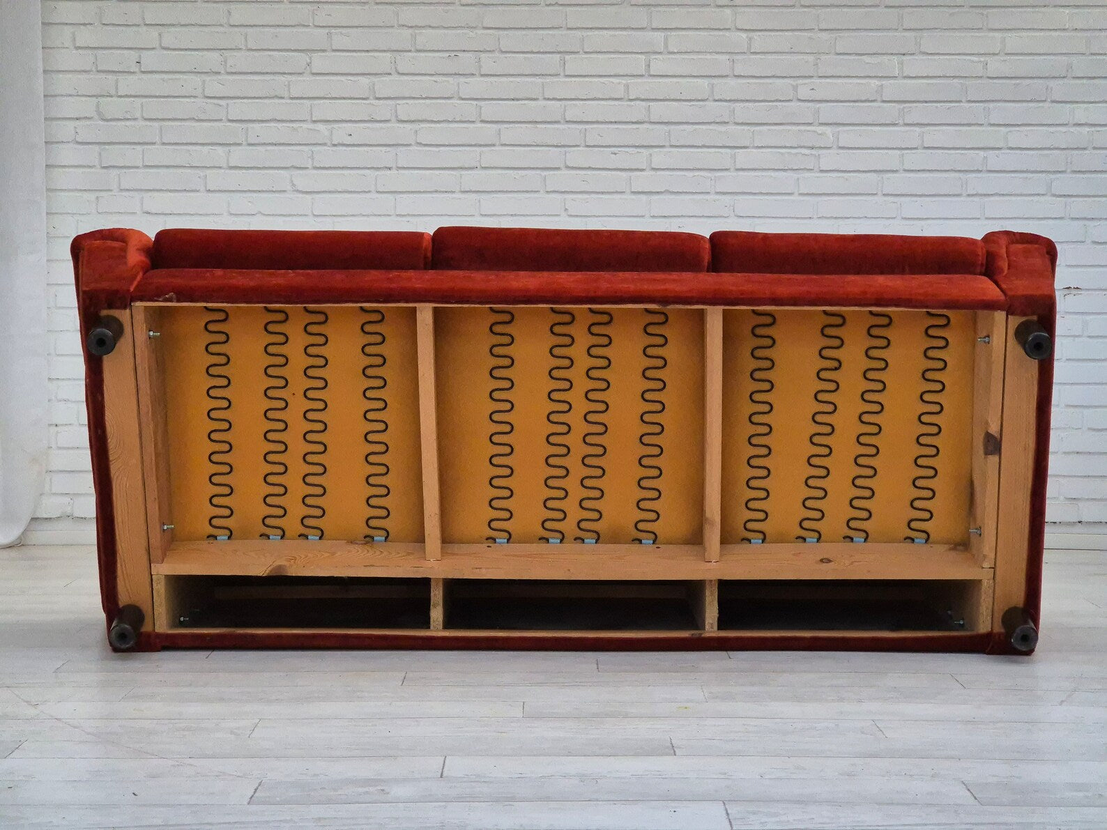 Three-Seater_Sofa,_Red_Furniture_Velour,_1980s_Denmark