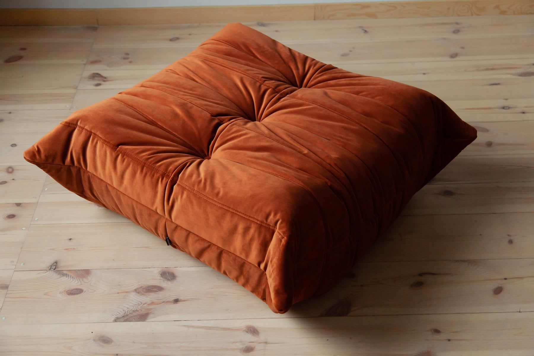 Togo_Pouf_by_Michel_Ducaroy_for_Ligne_Roset,_Amber_Orange_Velvet,_France,_1970s