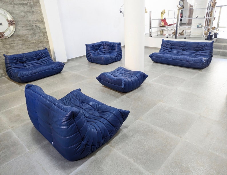 Set_of_5_Togo_Sofa_by_Michel_Ducaroy_for_Ligne_Roset_in_Blue_Leather,_France,_1980s