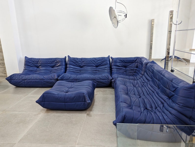 Set_of_5_Togo_Sofa_by_Michel_Ducaroy_for_Ligne_Roset_in_Blue_Leather,_France,_1980s