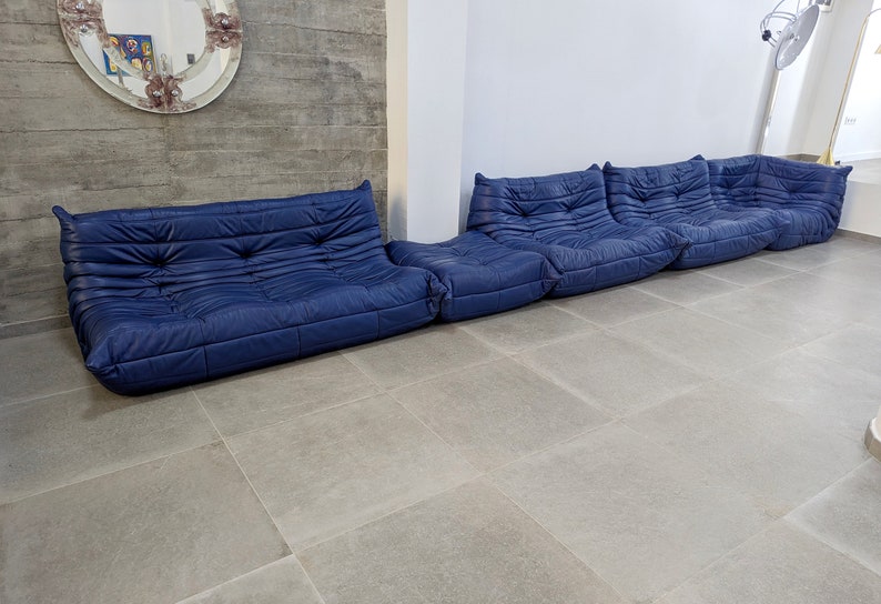 Set_of_5_Togo_Sofa_by_Michel_Ducaroy_for_Ligne_Roset_in_Blue_Leather,_France,_1980s