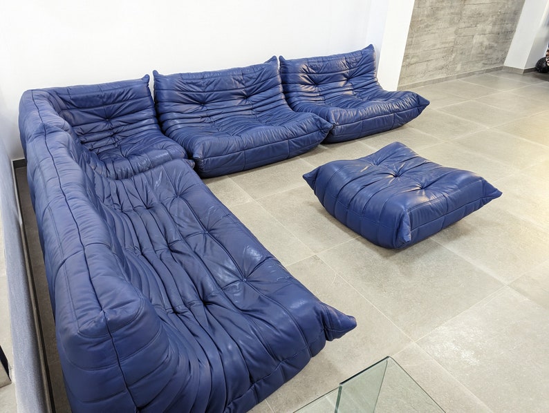 Set_of_5_Togo_Sofa_by_Michel_Ducaroy_for_Ligne_Roset_in_Blue_Leather,_France,_1980s