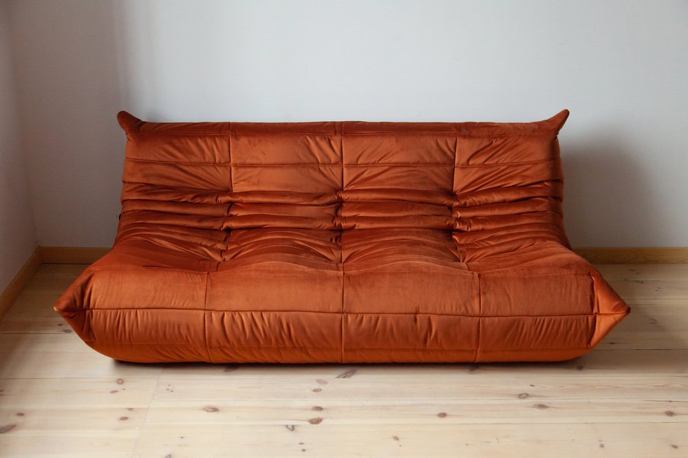 Togo_Three-Seater_Sofa_by_Michel_Ducaroy_for_Ligne_Roset,_Amber_Fabric,_France,_1970s