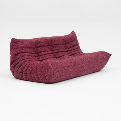 Togo_Three-Seater_Sofa_by_Michel_Ducaroy_for_Ligne_Roset,_Burgundy_Bouclé,_France,_1970s