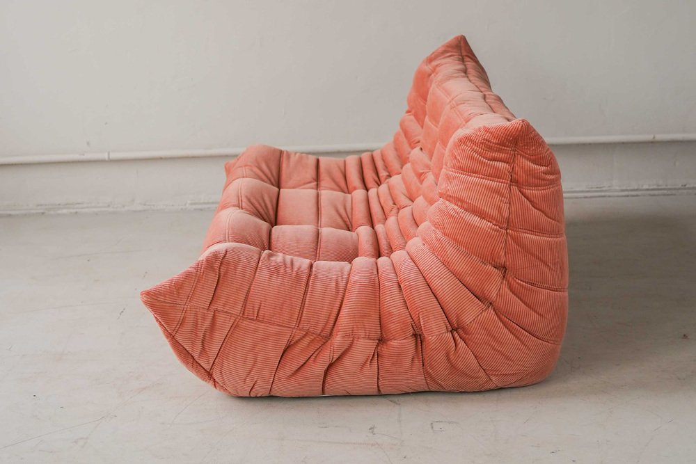 Togo_Three-Seater_Sofa_by_Michel_Ducaroy_for_Ligne_Roset,_Coral_Corduroy,_France,_1970s