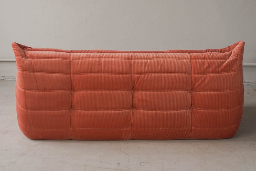 Togo_Three-Seater_Sofa_by_Michel_Ducaroy_for_Ligne_Roset,_Coral_Corduroy,_France,_1970s