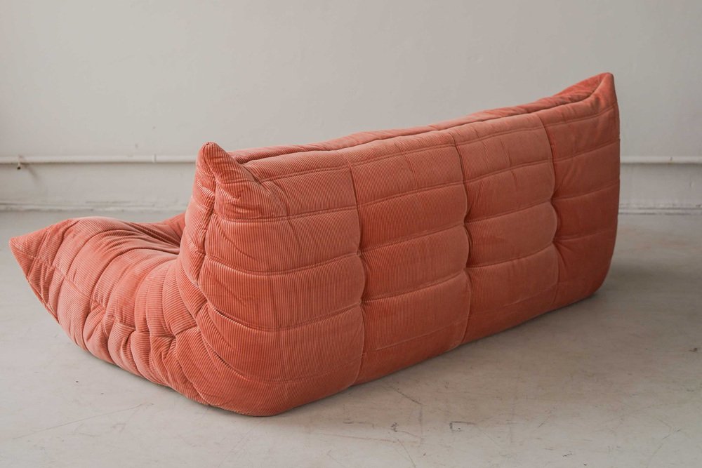 Togo_Three-Seater_Sofa_by_Michel_Ducaroy_for_Ligne_Roset,_Coral_Corduroy,_France,_1970s