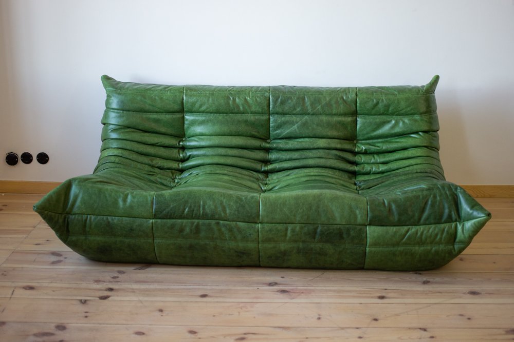 Togo_Three-Seater_Sofa_by_Michel_Ducaroy_for_Ligne_Roset,_Green_leather,_France,_1970s