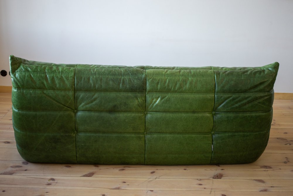 Togo_Three-Seater_Sofa_by_Michel_Ducaroy_for_Ligne_Roset,_Green_leather,_France,_1970s