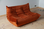 Togo_Two-Seater_Sofa_by_Michel_Ducaroy_for_Ligne_Roset,_Amber_Orange_Velvet,_France