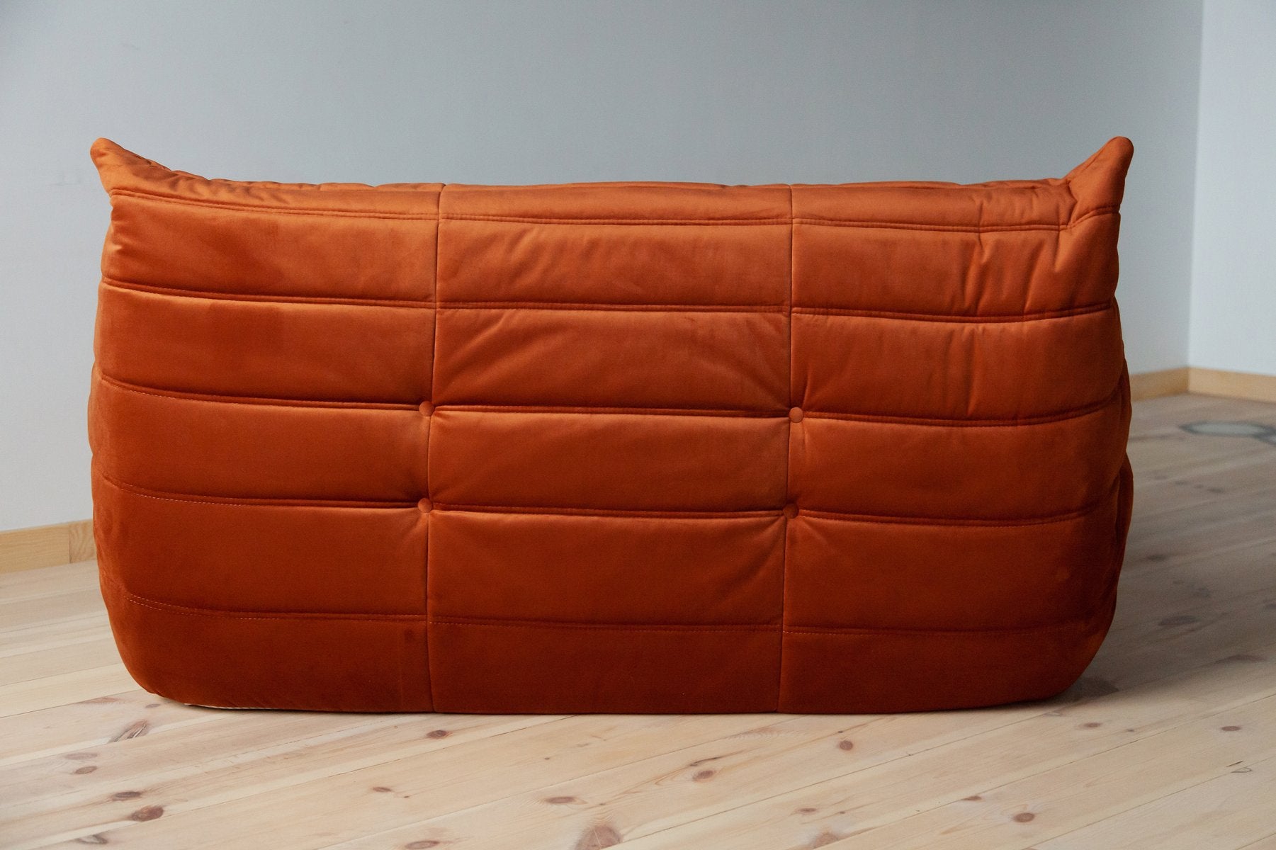 Togo_Two-Seater_Sofa_by_Michel_Ducaroy_for_Ligne_Roset,_Amber_Orange_Velvet,_France