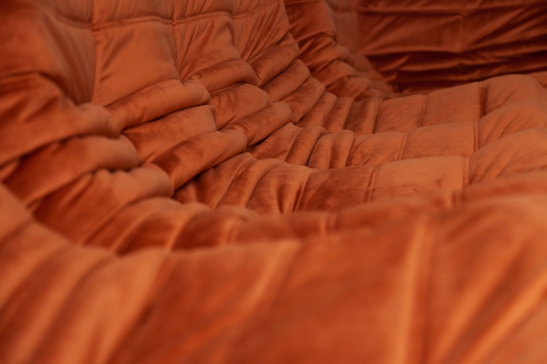 Togo_Two-Seater_Sofa_by_Michel_Ducaroy_for_Ligne_Roset,_Amber_Orange_Velvet,_France