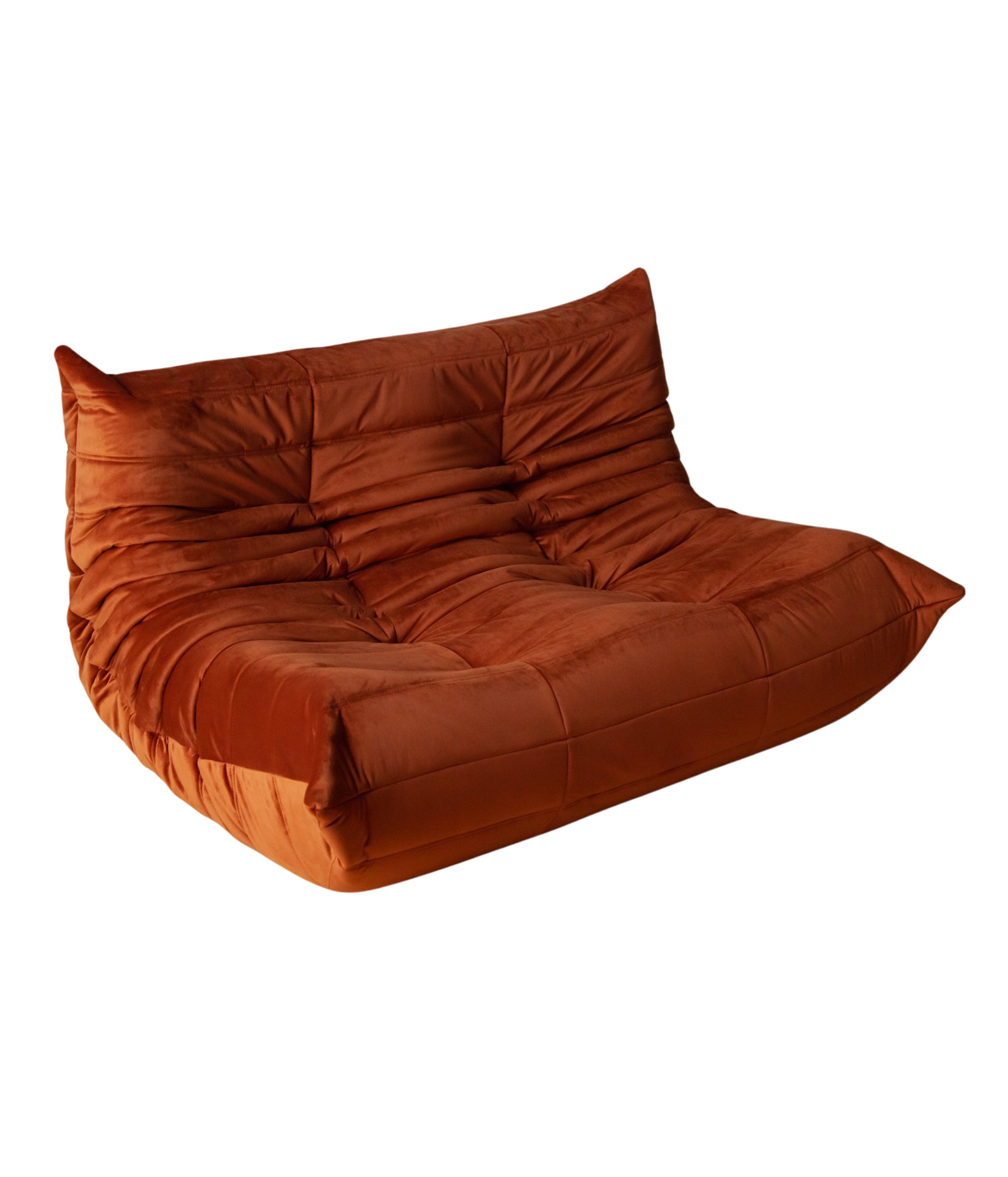Togo_Two-Seater_Sofa_by_Michel_Ducaroy_for_Ligne_Roset,_Amber_Orange_Velvet,_France