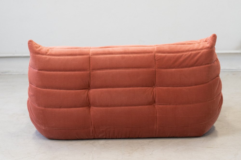 Togo_Two-Seater_Sofa_by_Michel_Ducaroy_for_Ligne_Roset,_Coral_Corduroy,_France