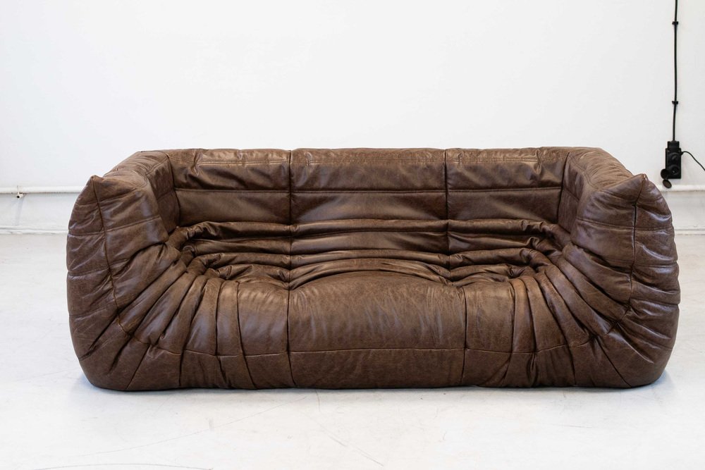 Togo_Two-Seater_Sofa_with_Arms_in_Brown_Leather_by_Michel_Ducaroy_for_Ligne_Roset,_France,_1970s