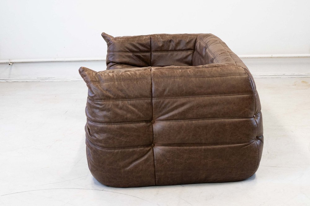 Togo_Two-Seater_Sofa_with_Arms_in_Brown_Leather_by_Michel_Ducaroy_for_Ligne_Roset,_France,_1970s